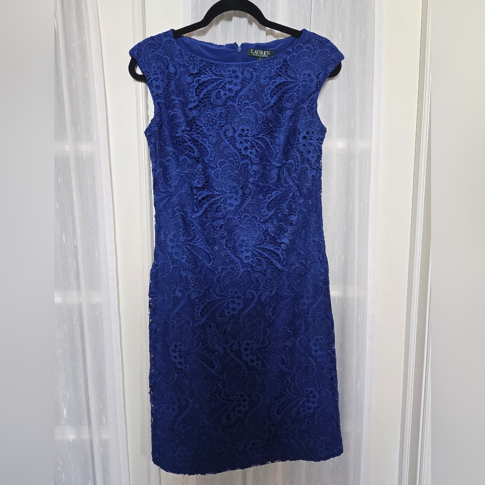 Ralph Lauren Royal Blue Lace Midi Dress
